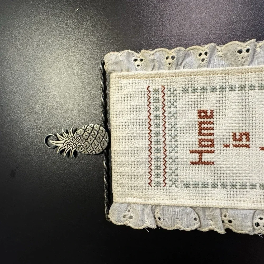 Homemade‎ Cross Stitch Wall Hanging Pineapple'Home Is Where They Love You' VTG